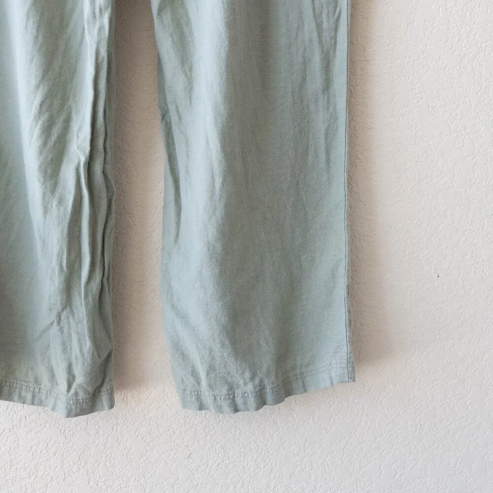 H&M Linen Blend Wide Leg Pants Women’s Medium Sage Green Casual Coastal